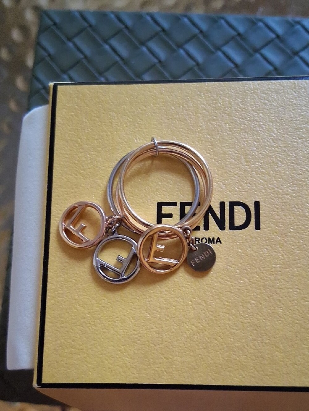 Authentic Fendi Gold & Silver Tone 3 Piece Ring Set Made In Italy Medium Size-6